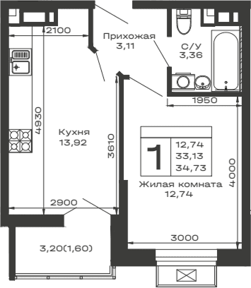 Продается 1-комн. квартира, 33.13 м²