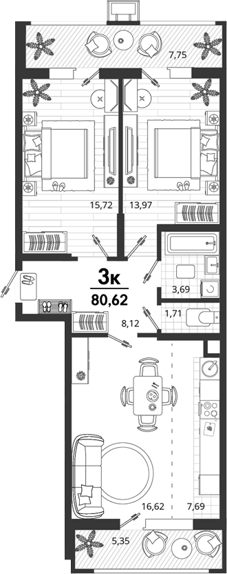 Продается 2-комн. квартира, 67.52 м²