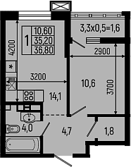 Продается 1-комн. квартира, 35.2 м²