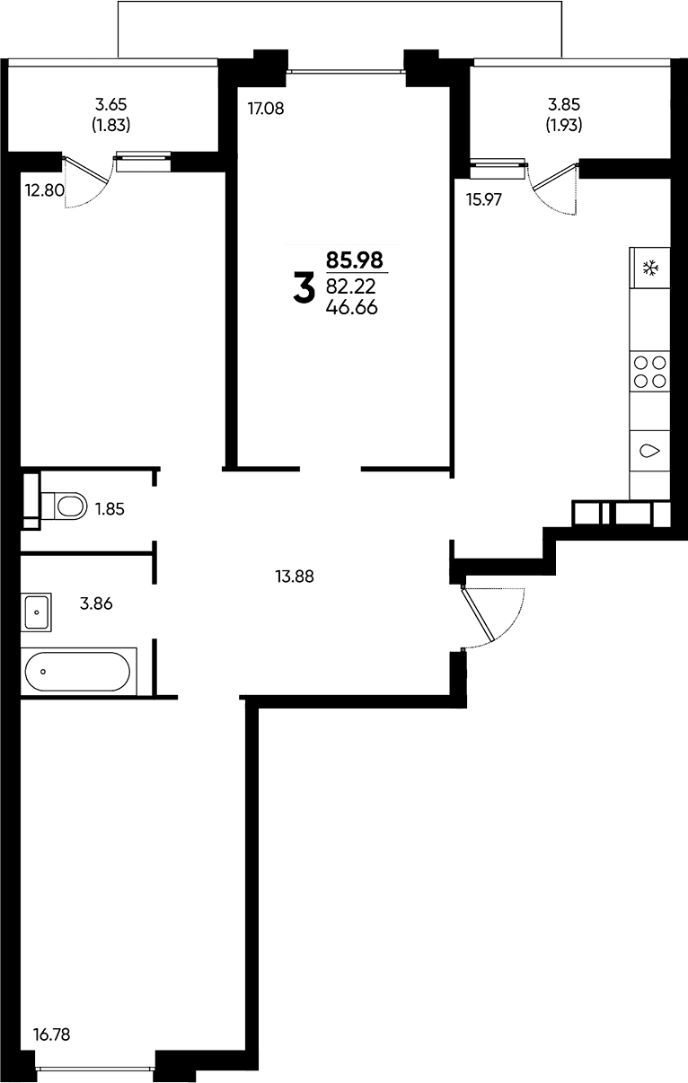 Продается 3-комн. квартира, 82.22 м²