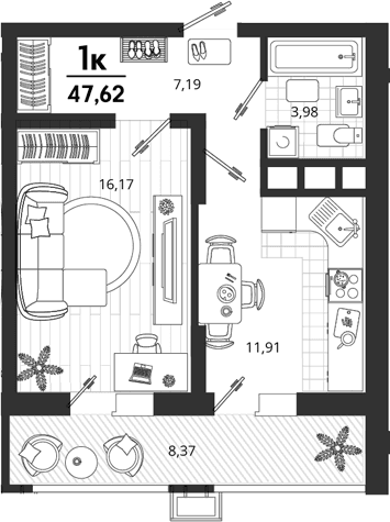 Продается 1-комн. квартира, 39.25 м²
