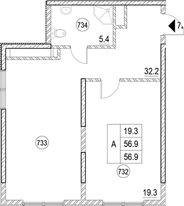Продается 1-комн. квартира, 56.9 м²