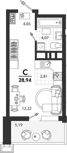 Продается 1-комн. квартира, 23.75 м²
