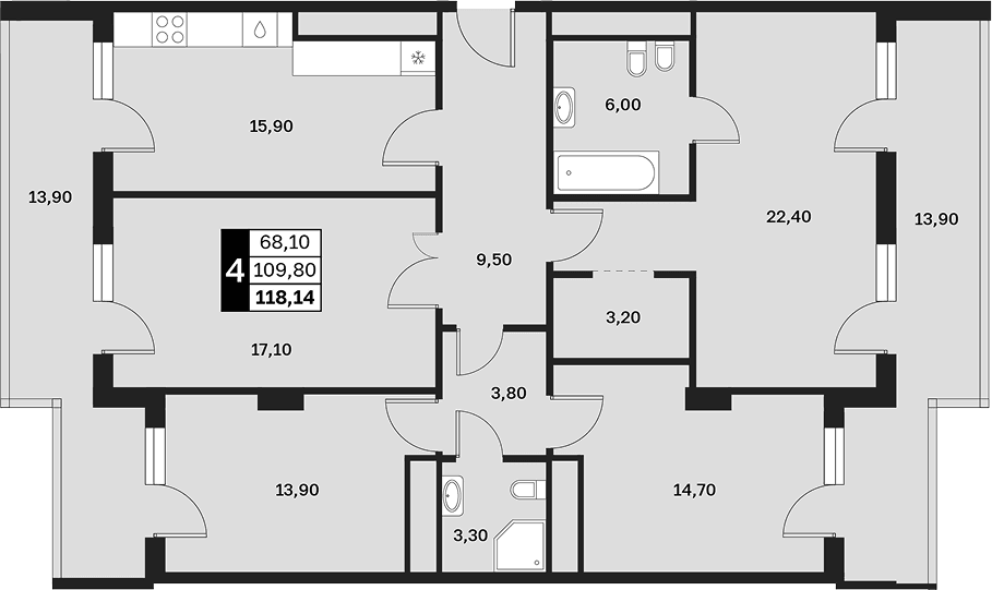 Продается 4-комн. квартира, 109.8 м²