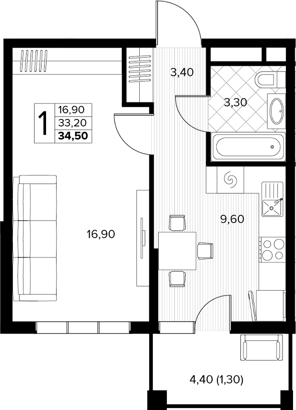 Продается 1-комн. квартира, 33.2 м²