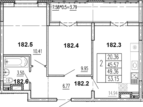 Продается 2-комн. квартира, 46.03 м²