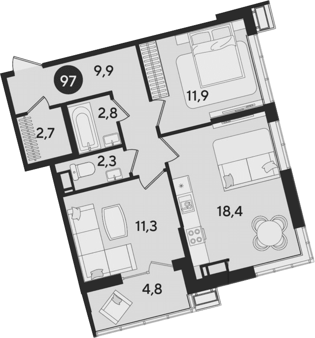 Продается 3-комн. квартира, 59.3 м²