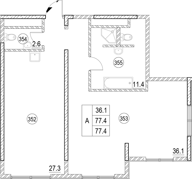Продается 1-комн. квартира, 77.4 м²