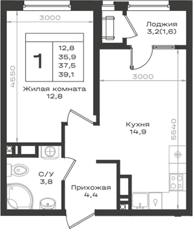 Продается 1-комн. квартира, 35.9 м²