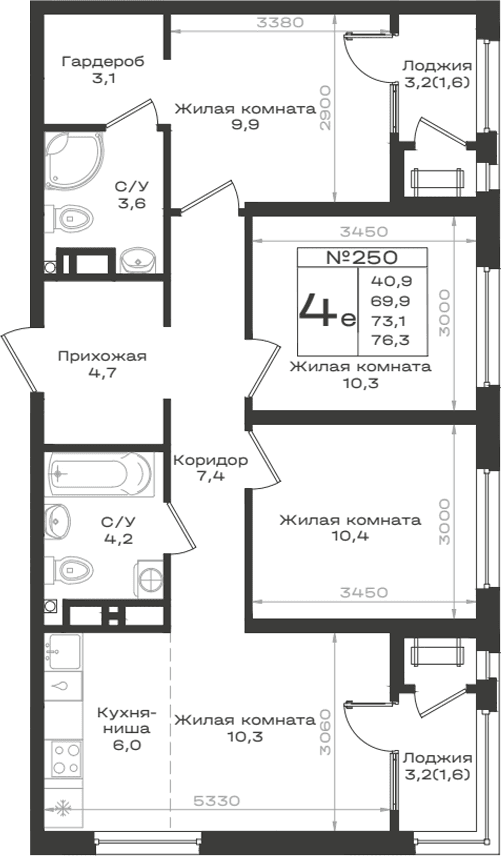 Продается 4-комн. квартира, 69.9 м²