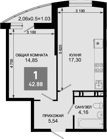 Продается 2-комн. квартира, 41.85 м²