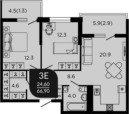 Продается 3-комн. квартира, 64.88 м²