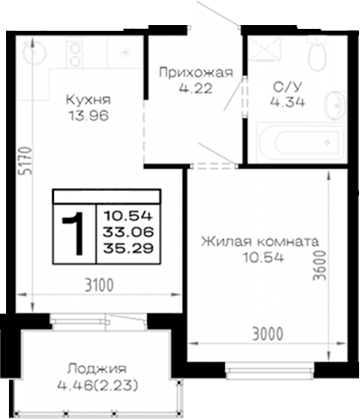Продается 1-комн. квартира, 33.06 м²