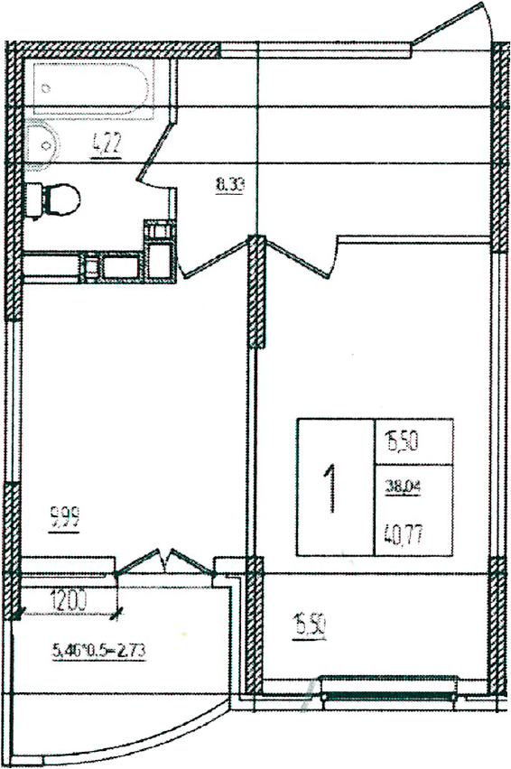 Продается 1-комн. квартира, 38.04 м²
