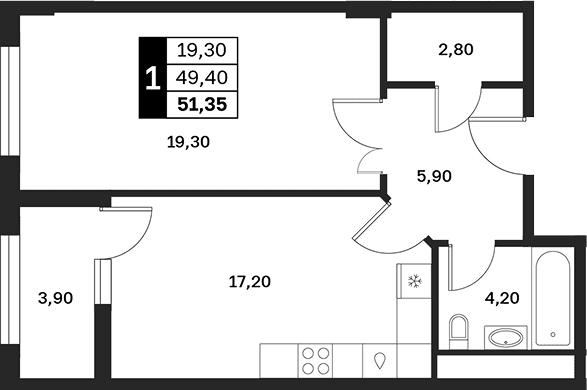 Продается 1-комн. квартира, 49.4 м²