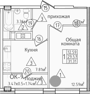 Продается 1-комн. квартира, 31.96 м²