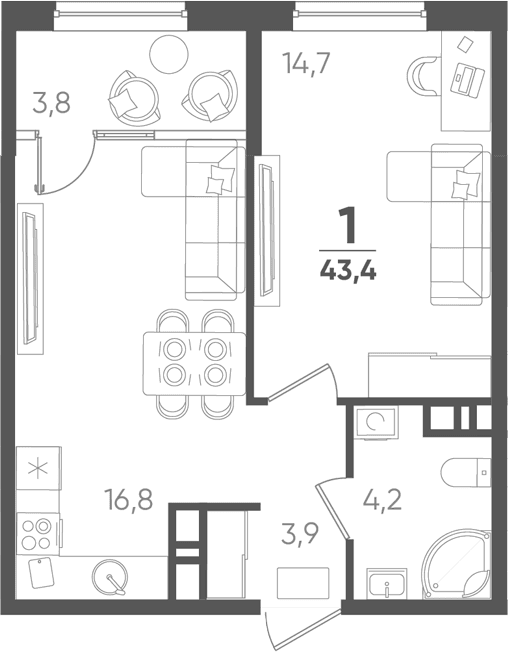 Продается 1-комн. квартира, 39.6 м²