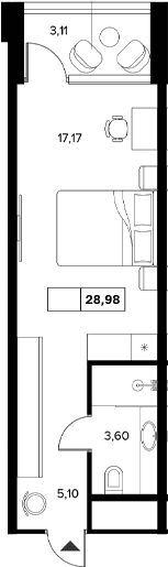 Продается 1-комн. квартира, 25.87 м²