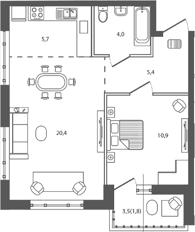 Продается 2-комн. квартира, 46.4 м²