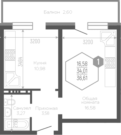 Продается 1-комн. квартира, 34.4 м²