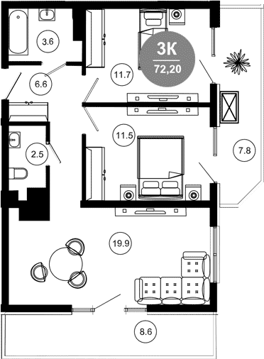 Продается 3-комн. квартира, 59 м²