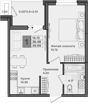 Продается 1-комн. квартира, 36.48 м²