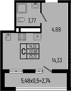 Продается 1-комн. квартира, 22.98 м²