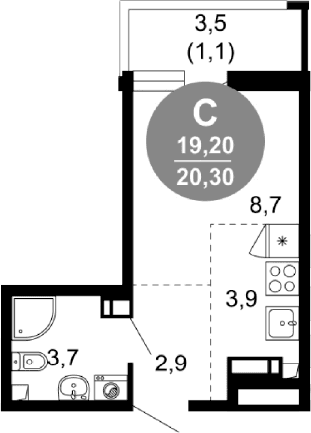 Продается 1-комн. квартира, 19.2 м²