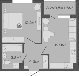 Продается 1-комн. квартира, 33.1 м²