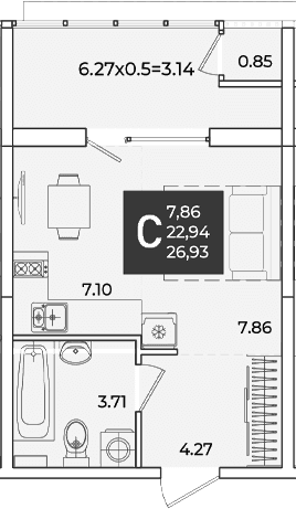 Продается 1-комн. квартира, 22.94 м²