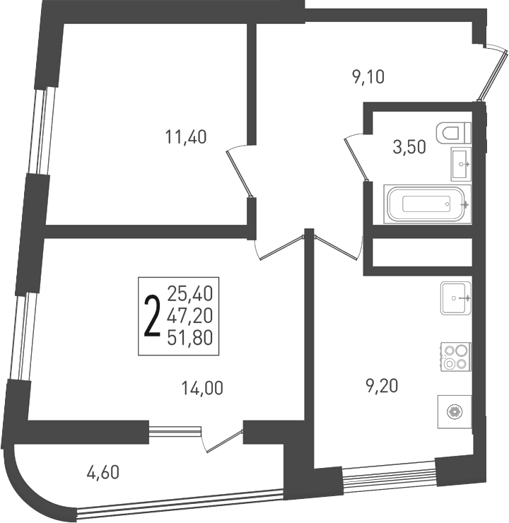 Продается 2-комн. квартира, 48.1 м²