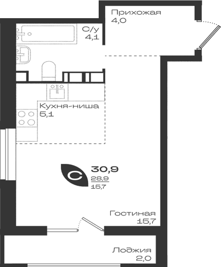 Продается 1-комн. квартира, 28.9 м²