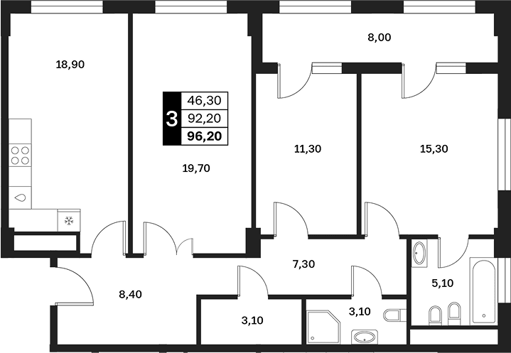 Продается 3-комн. квартира, 92.2 м²