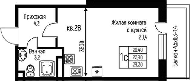 Продается 1-комн. квартира, 27.8 м²