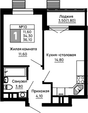 Продается 1-комн. квартира, 34.3 м²