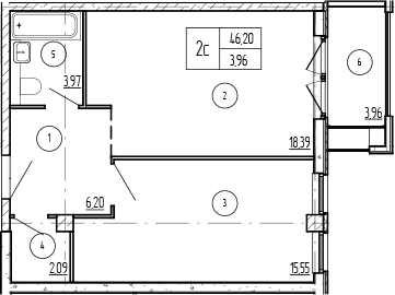 Продается 2-комн. квартира, 46.29 м²