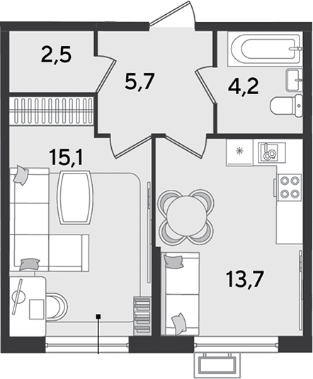 Продается 2-комн. квартира, 41.2 м²