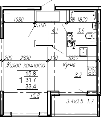 Продается 1-комн. квартира, 31.7 м²
