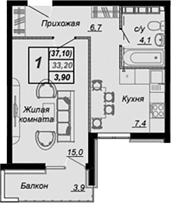 Продается 1-комн. квартира, 33.2 м²