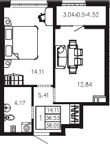 Продается 1-комн. квартира, 36.58 м²
