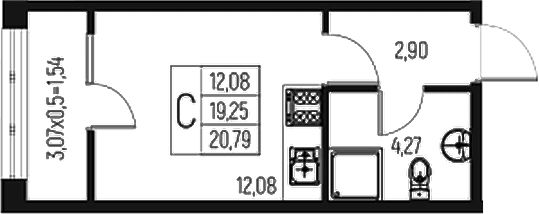Продается 1-комн. квартира, 19.25 м²