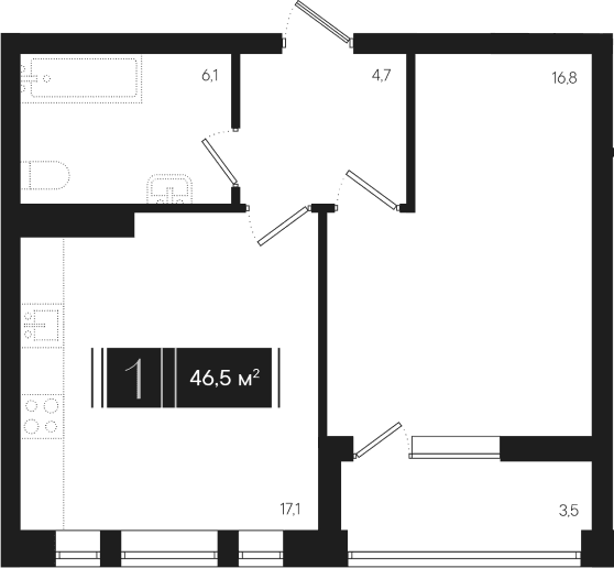 Продается 1-комн. квартира, 44.75 м²