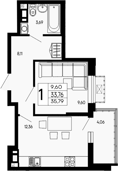 Продается 1-комн. квартира, 33.76 м²