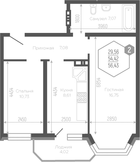 Продается 2-комн. квартира, 51.89 м²