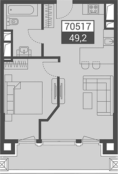 Продается 1-комн. квартира, 49.2 м²