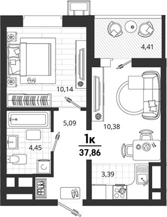 Продается 1-комн. квартира, 33.45 м²