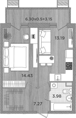 Продается 1-комн. квартира, 38.87 м²