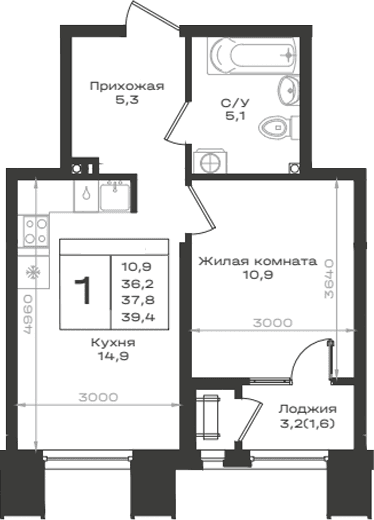 Продается 1-комн. квартира, 36.2 м²