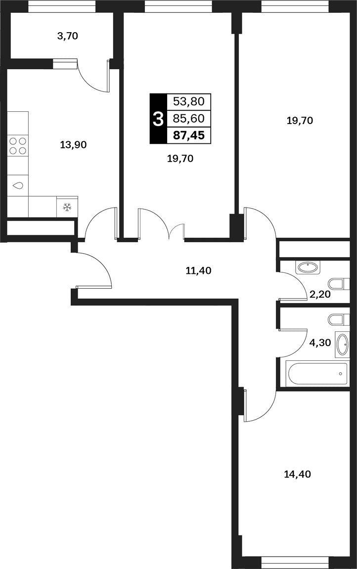 Продается 3-комн. квартира, 85.6 м²
