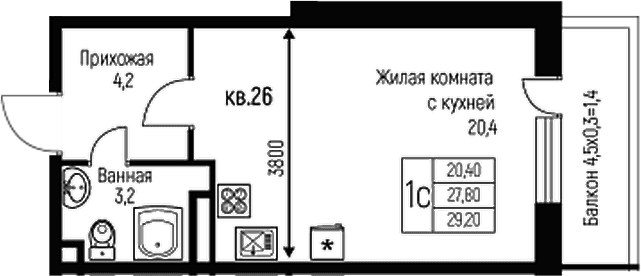 Продается 1-комн. квартира, 27.8 м²